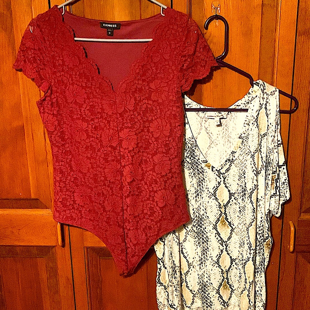 EXPRESS- nwot , wore the maroon/redish lace once & I never wore the animal print